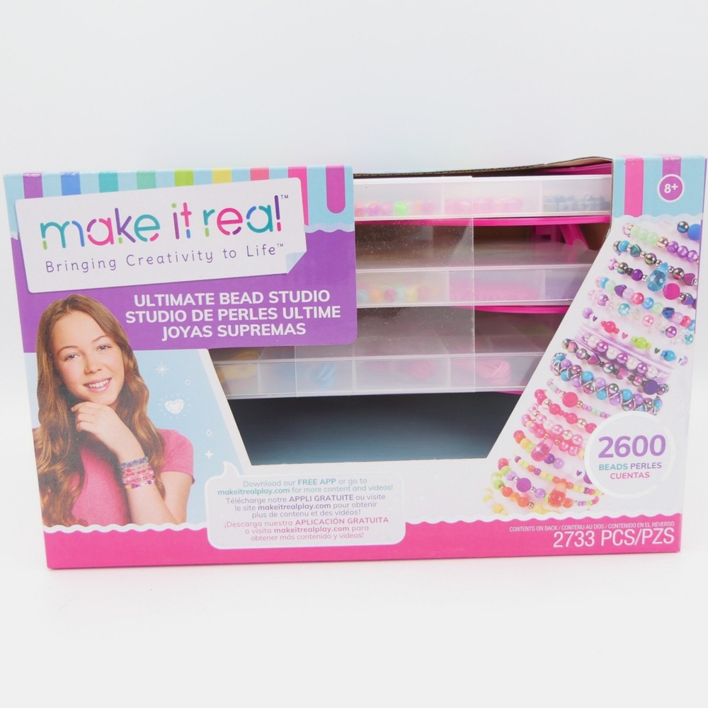 Make It Real Ultimate Bead Studio w/ Organizer 2600 Beads 2733 Total Pcs Ages 8+